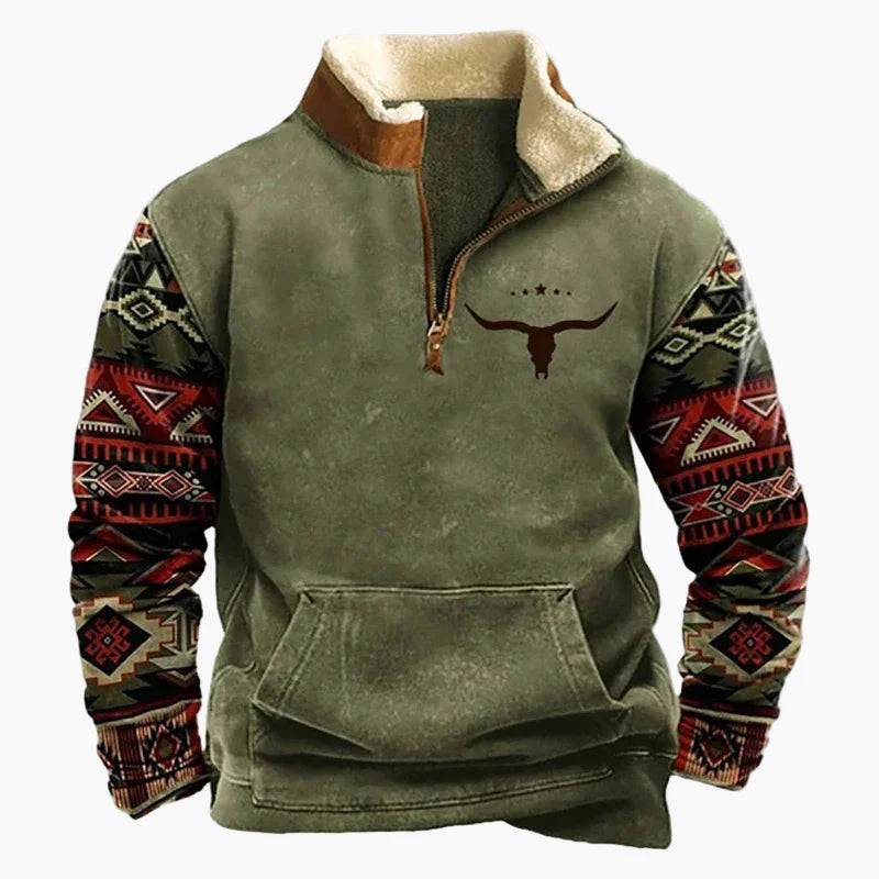 Herren Wild West Vintage Outdoor Pullover im Cowboy-Stil mit Stehkragen