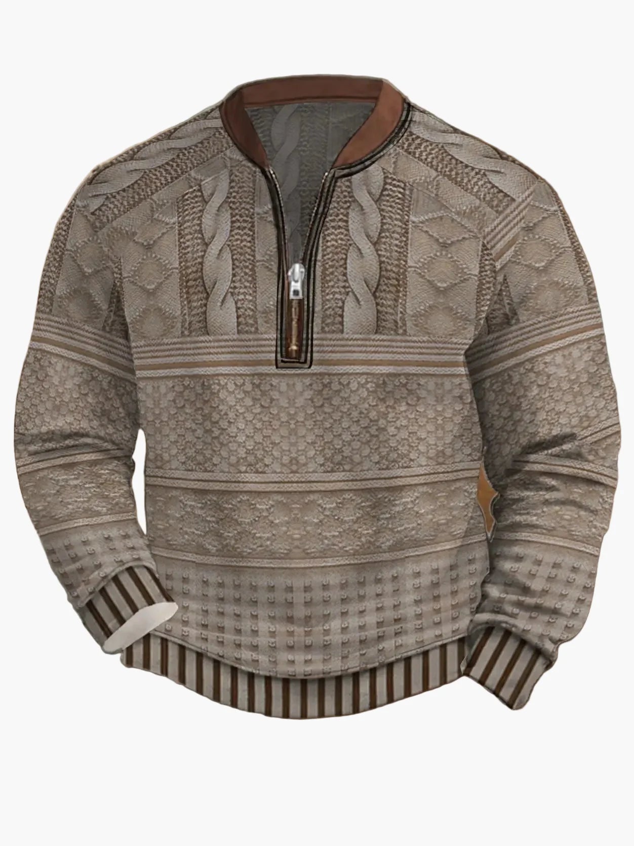 Herren Pullover mit Vintage-Look und halbem Reißverschluss – Stilvoller Freizeit-Sweater für Alltag und Outdoor