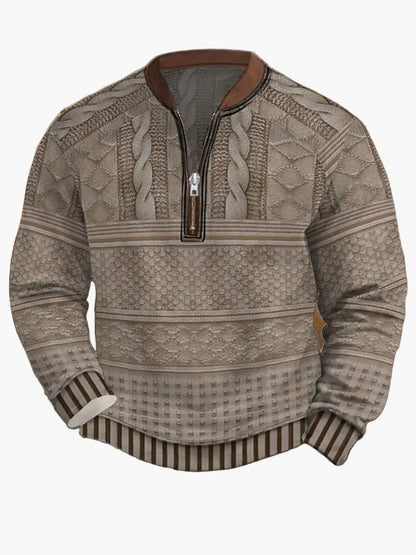 Herren Pullover mit Vintage-Look und halbem Reißverschluss – Stilvoller Freizeit-Sweater für Alltag und Outdoor