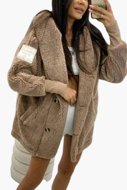 Damen Kuschelige Oversize Teddyjacke mit Kapuze – Trendiger Wintermantel für Alltag und Freizeit