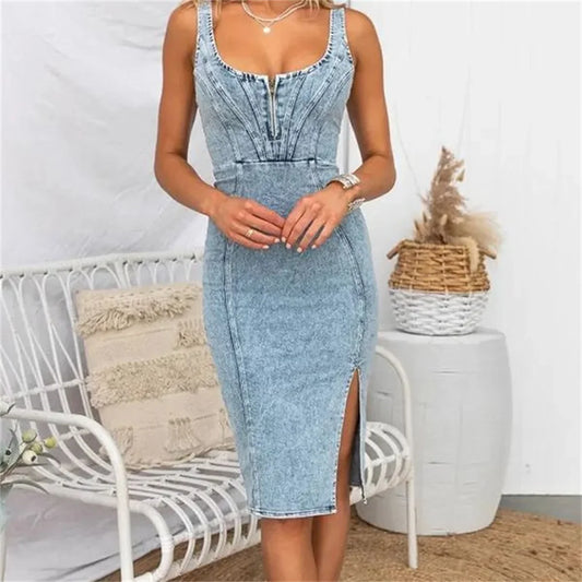 Samantha – Ärmelloses Retro-Denim-Kleid für Damen