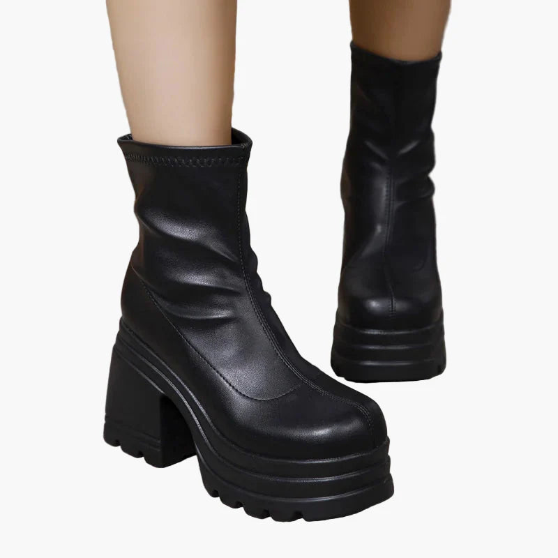 Damen Plateau Stiefeletten mit Blockabsatz – Trendige High Heel Boots für Partys und Alltag