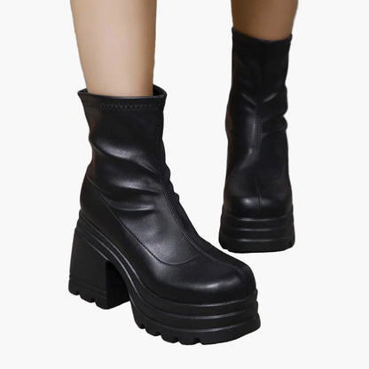 Damen Plateau Stiefeletten mit Blockabsatz – Trendige High Heel Boots für Partys und Alltag