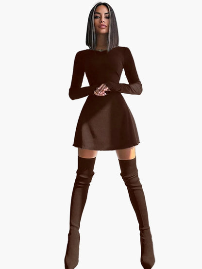 Damen Langarm Minikleid Figurbetont Elegant Alltag & Party