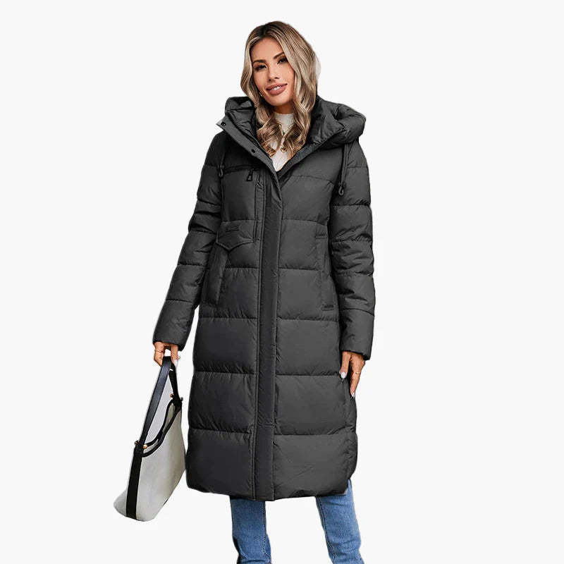 Damen Winter Steppmantel mit Kapuze – Langer, warmer Parka für Alltag und Freizeit
