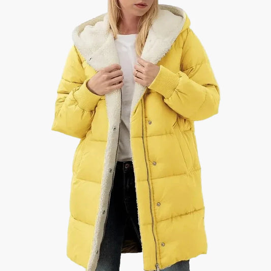 Damen Winter Steppmantel mit Kapuze, Langer Puffer-Jacke, Alltag & Freizeit