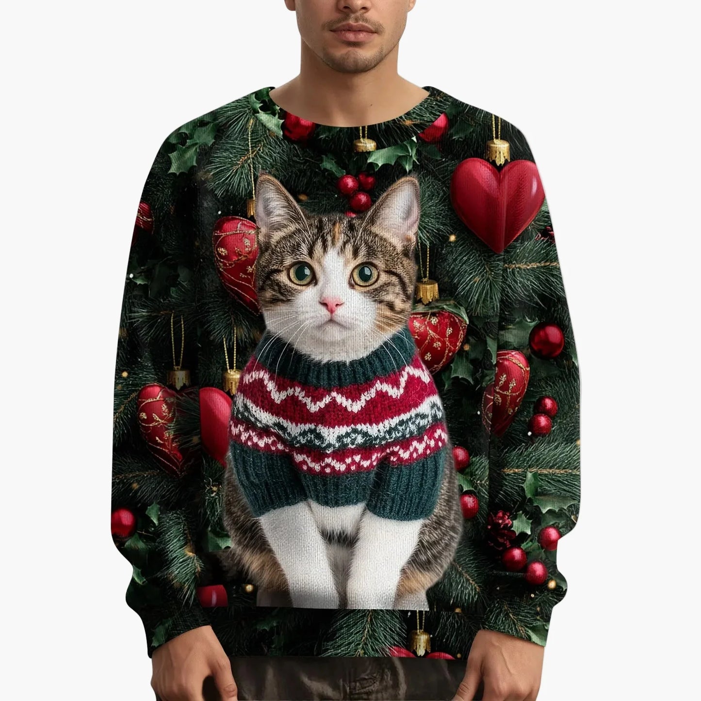 Herren Weihnachtspullover mit Katzenmotiv – Lustiger Weihnachts-Sweater für festliche Anlässe