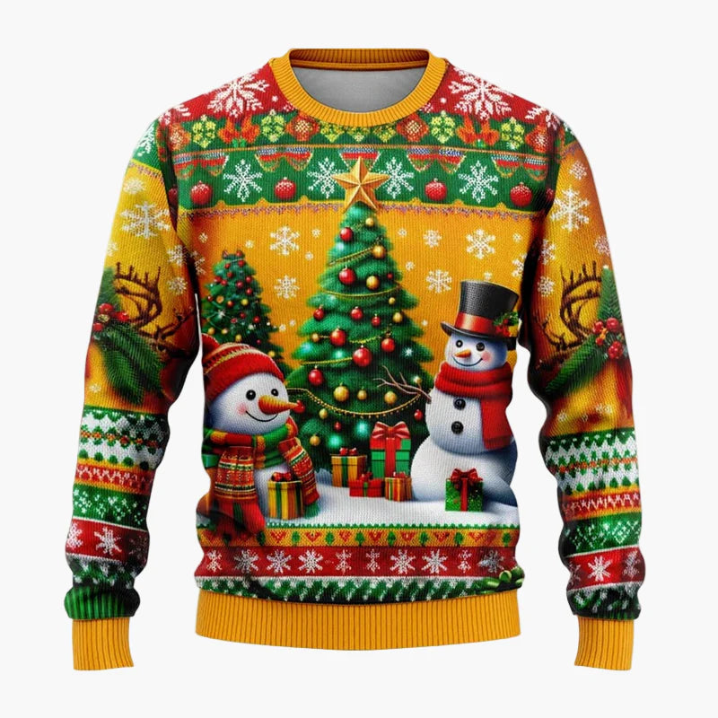 Unisex Weihnachtspullover mit Santa und Schneemann – Lustiger Pullover für Weihnachten, Winter & Feier