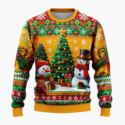 Unisex Weihnachtspullover mit Santa und Schneemann – Lustiger Pullover für Weihnachten, Winter & Feier