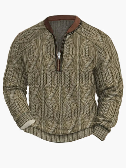Herren Pullover mit Vintage-Look und halbem Reißverschluss – Stilvoller Freizeit-Sweater für Alltag und Outdoor