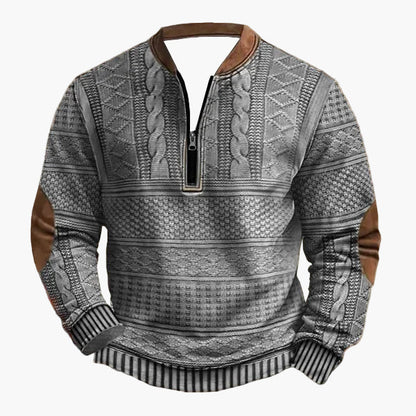Herren Strickpullover mit halbem Reißverschluss – Modischer Freizeit-Sweater im Patchwork-Look