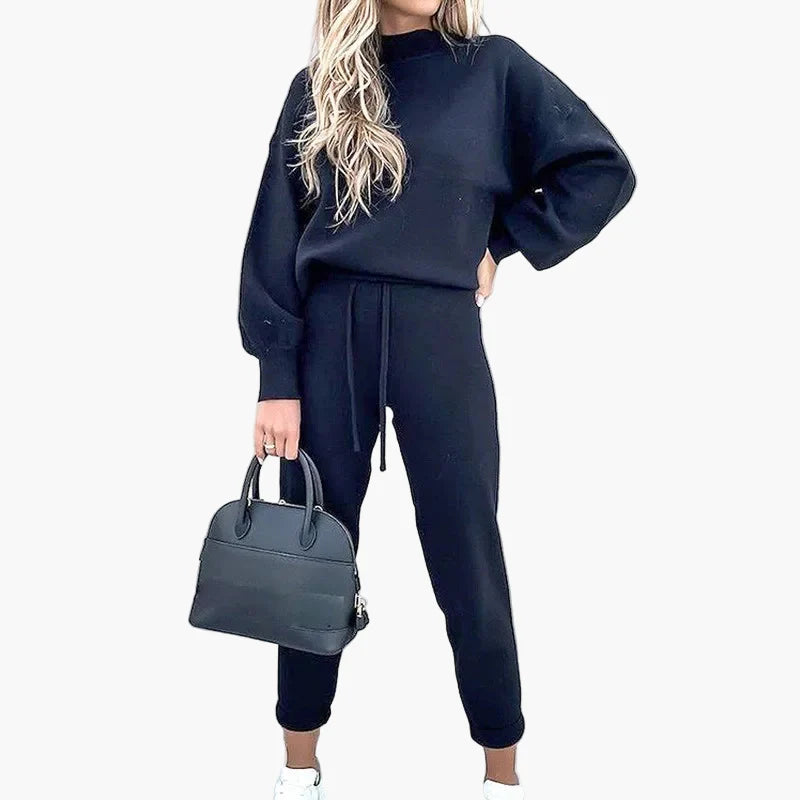 Damen Freizeit Zweiteiler Set – Modisches Lounge- und Streetwear-Outfit mit weitem Bein und Langarm