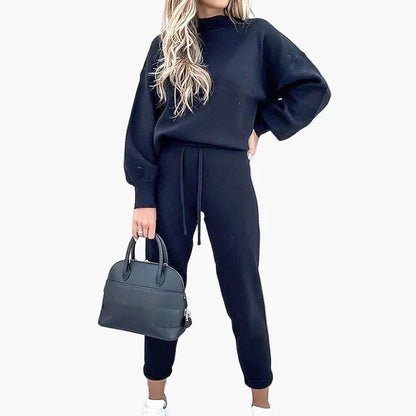 Damen Freizeit Zweiteiler Set – Modisches Lounge- und Streetwear-Outfit mit weitem Bein und Langarm
