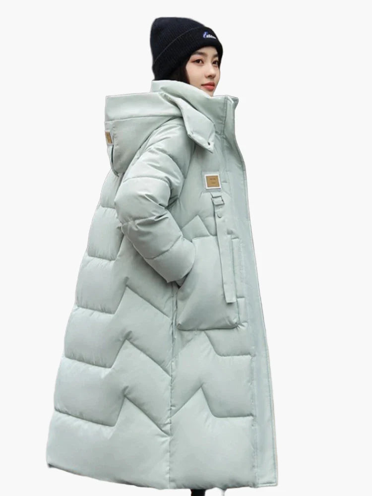 Damen Winter Steppmantel mit Kapuze – Langer, warmer Puffer-Mantel für Alltag und Outdoor