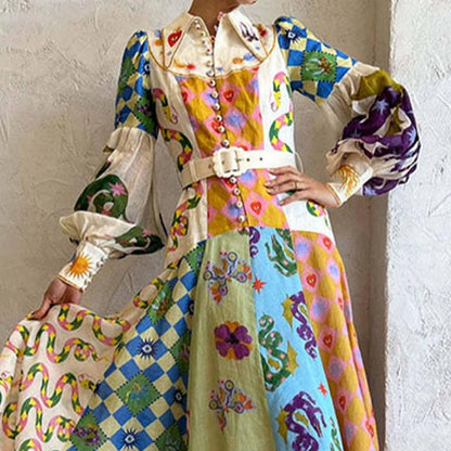 Abigail – Bohemian Damen A-Linien-Kleid mit Knopfleiste