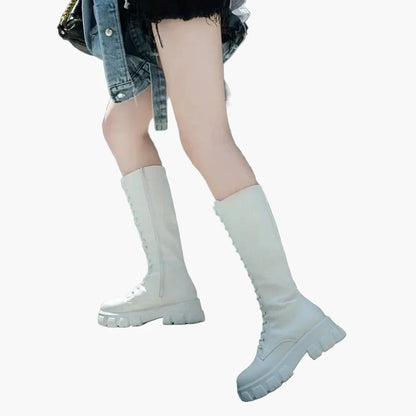 Damen Plateau-Schnürstiefel im Gothic Punk Stil – Modische hohe Stiefel für Alltag und Festival