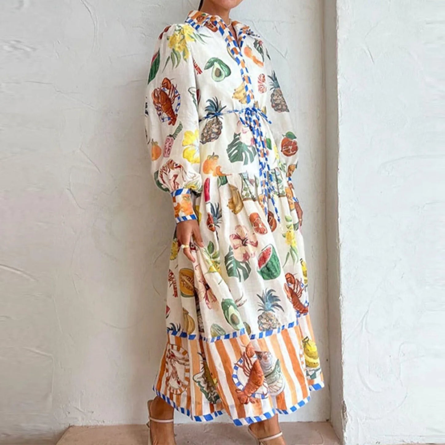 Abigail – Bohemian Damen A-Linien-Kleid mit Knopfleiste