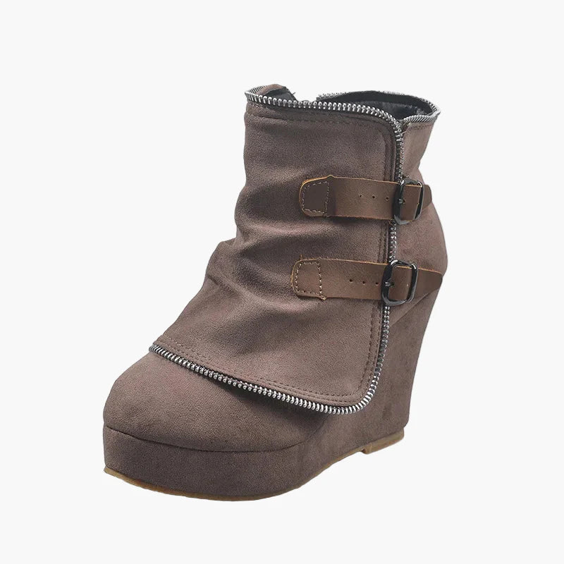 Damen Keilabsatz Stiefeletten mit Doppel-Schnalle für Herbst und Winter