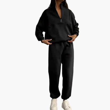 Damen Freizeit Zweiteiler Set mit Reißverschluss – Bequemer Lounge- und Trainingsanzug