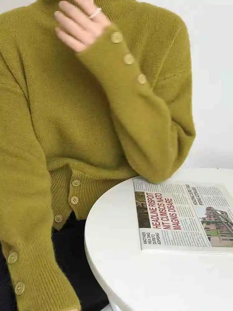 Damen Strick-Cardigan mit Stehkragen und Knopfleiste – Modischer Herbst/Winter Pullover