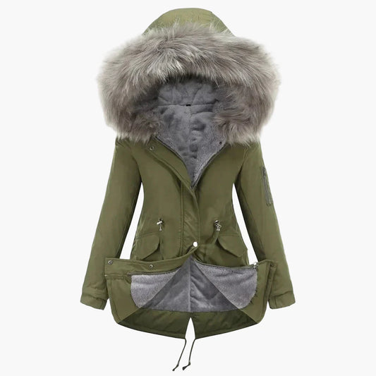 Damen Winter Parka mit Kapuze und Kunstfell – Modischer Mantel für kalte Tage