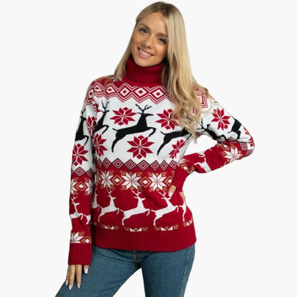 Damen Weihnachtspullover mit Rentier- und Sternenmuster – Festlicher Winterpullover für Freizeit & Feiern