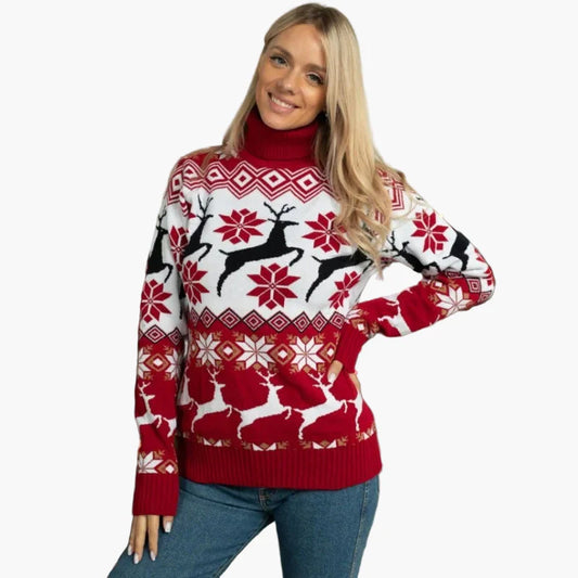 Damen Weihnachtspullover mit Rentier- und Sternenmuster – Festlicher Winterpullover für Freizeit & Feiern