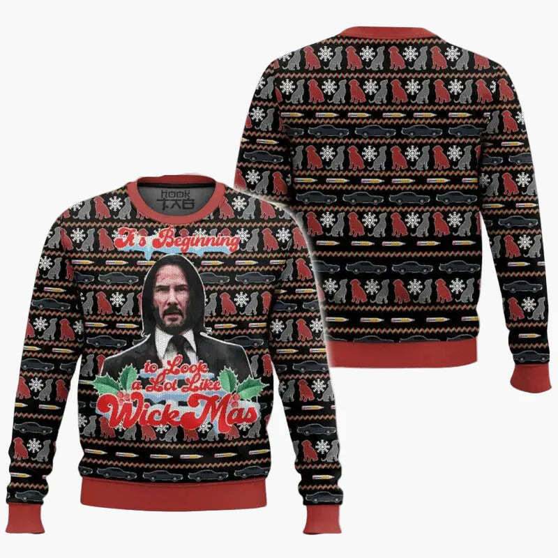 Herren Weihnachtspullover John Wick Ugly Christmas Sweater – Lustiger Film-Fan Pullover für die Feiertage