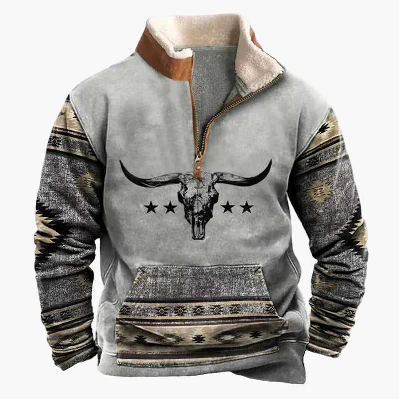 Herren Wild West Vintage Outdoor Pullover im Cowboy-Stil mit Stehkragen