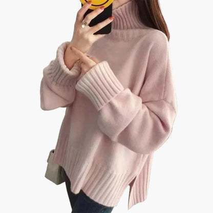 Damen Pullover im koreanischen Stil mit hohem Kragen – Bequemer, locker geschnittener Strickpullover für Herbst und Winter