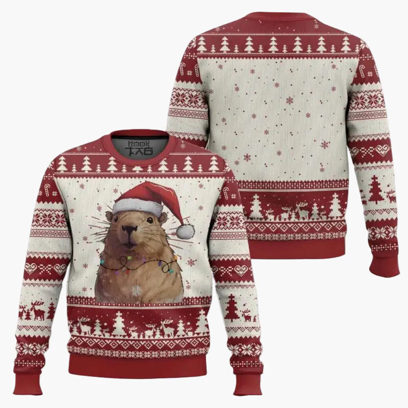 Herren Weihnachtspullover mit Capybara-Motiv – Lustiger Ugly Christmas Sweater für Erwachsene