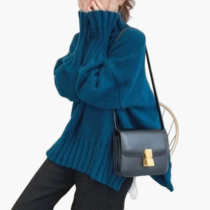 Damen Pullover im koreanischen Stil mit hohem Kragen – Bequemer, locker geschnittener Strickpullover für Herbst und Winter