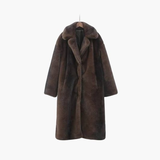 Damen Winter Trenchcoat Kunstfellmantel Vintage Lang Elegant