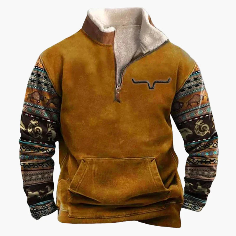 Herren Wild West Vintage Outdoor Pullover im Cowboy-Stil mit Stehkragen