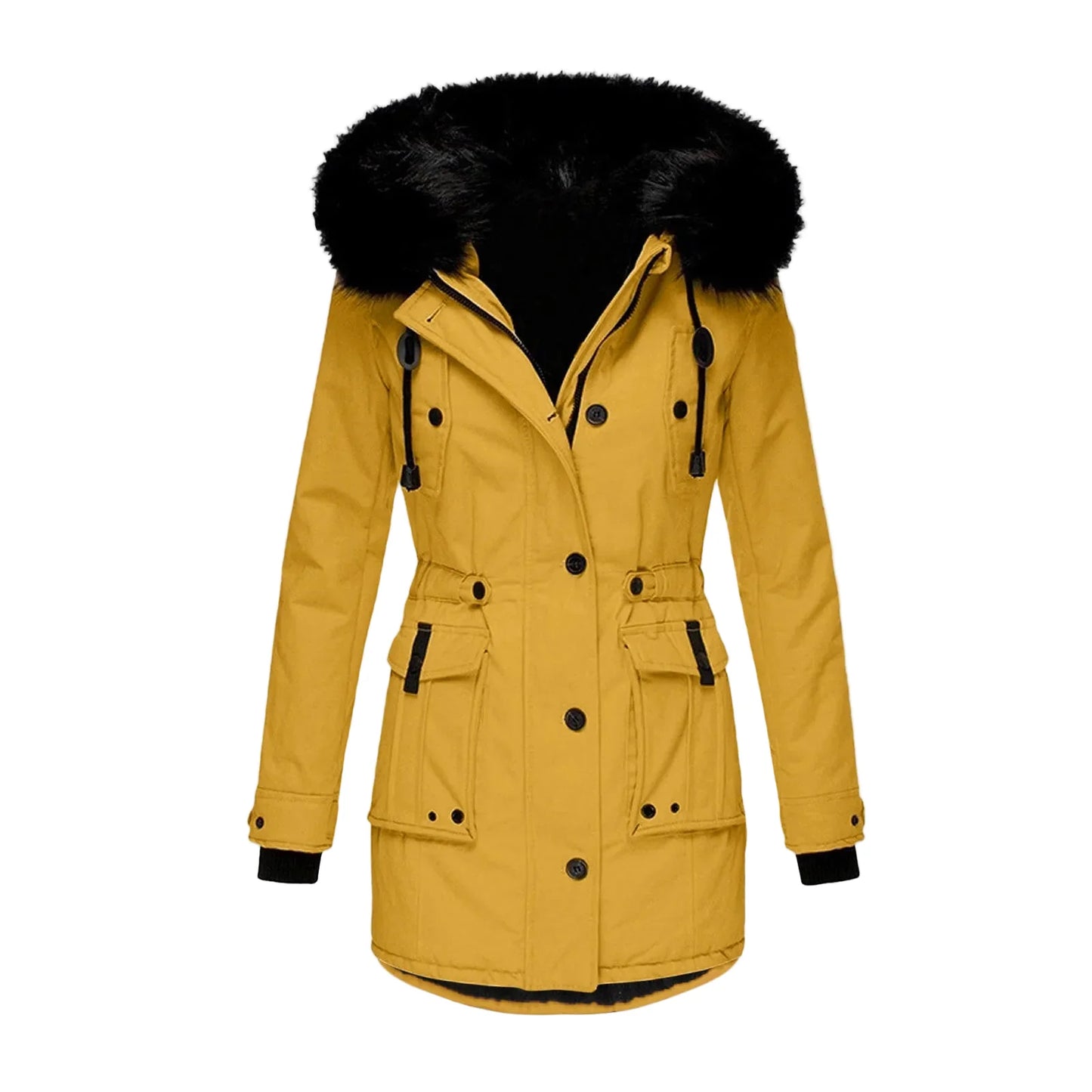 Damen Winterjacke Vintage Stil mit Kapuze und Fellkragen – Eleganter Mantel für Alltag & Freizeit