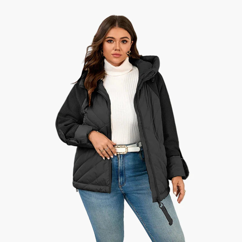 Damen Oversize Steppjacke mit Kapuze – Modischer Herbst Winter Look, Plus Size, City & Freizeit