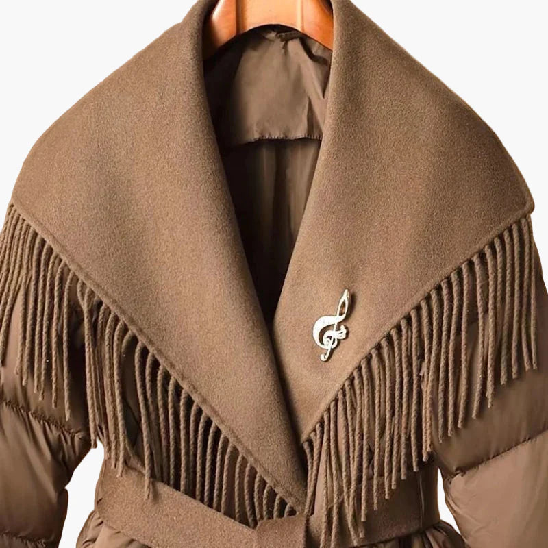 Damen Winter Steppmantel mit Fransen und Gürtel – Modischer Koreanischer Stil, Bequemer Übergangsmantel