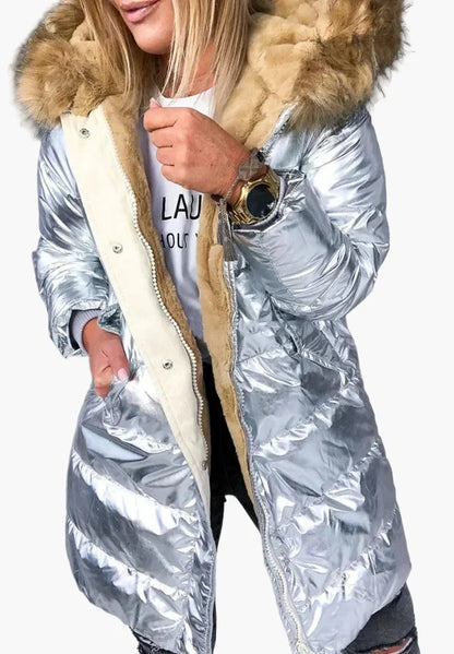 Damen Winter Steppmantel mit Kapuze und Fellkragen – Modischer, dicker Parka für Alltag und Freizeit