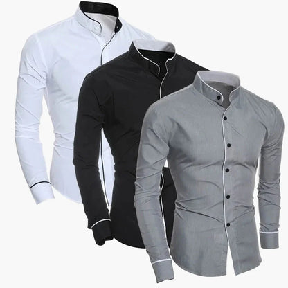 Herren Slim Fit Stehkragen Hemd – Modernes Business & Freizeit Design