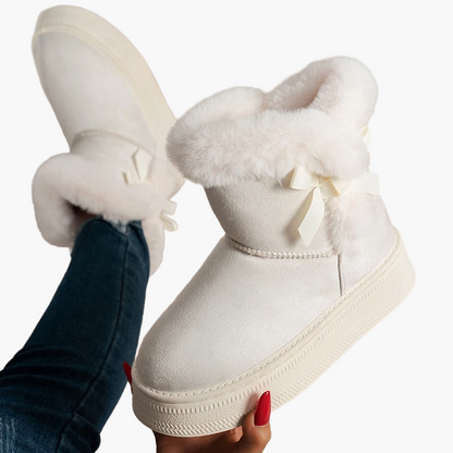 Damen Winter Stiefeletten mit Fellbesatz und Schleifendetail – Modische warme Boots für kalte Tage