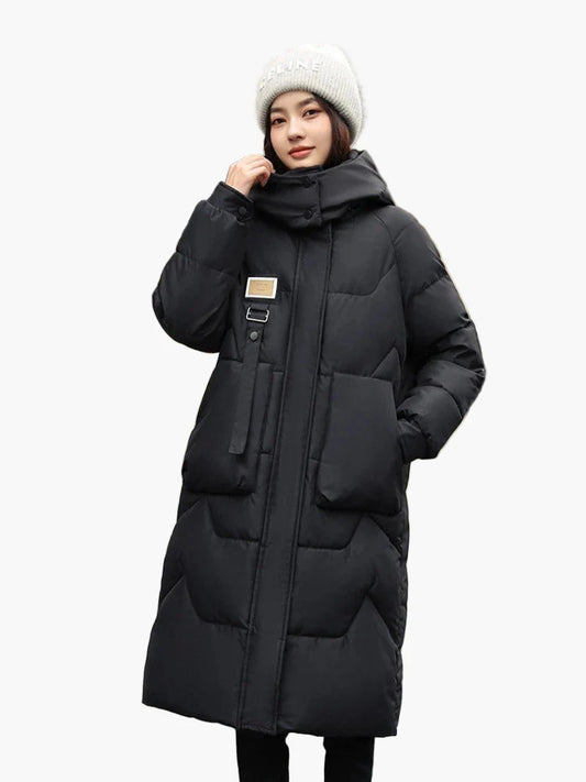 Damen Winter Steppmantel mit Kapuze – Langer, warmer Puffer-Mantel für Alltag und Outdoor
