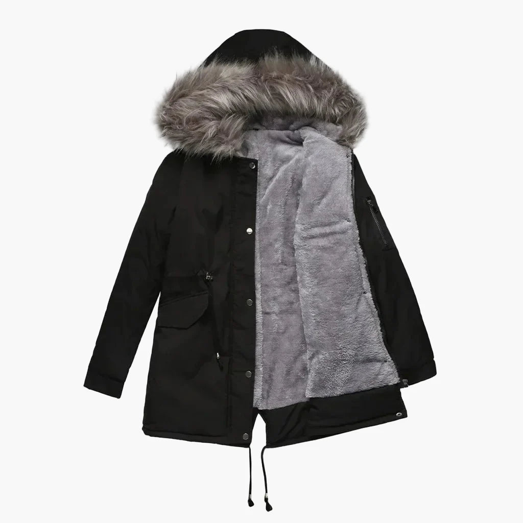 Damen Winter Parka mit Kapuze und Kunstfell – Modischer Mantel für kalte Tage