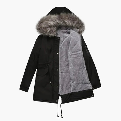 Damen Winter Parka mit Kapuze und Kunstfell – Modischer Mantel für kalte Tage