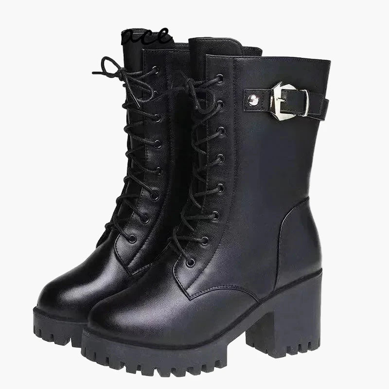 Damen Winter Stiefeletten mit Absatz und Schnürung, Warm Gefüttert, Modisch und Komfortabel