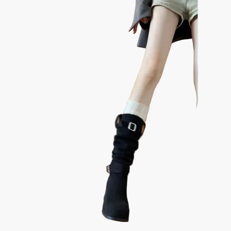 Damen Stiefel mit Blockabsatz und Schnallen – Modische Alltags- & Herbstschuhe
