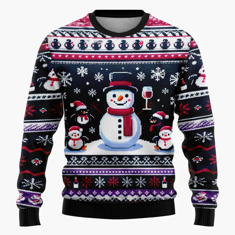 Unisex Weihnachtspullover mit Santa und Schneemann – Lustiger Pullover für Weihnachten, Winter & Feier