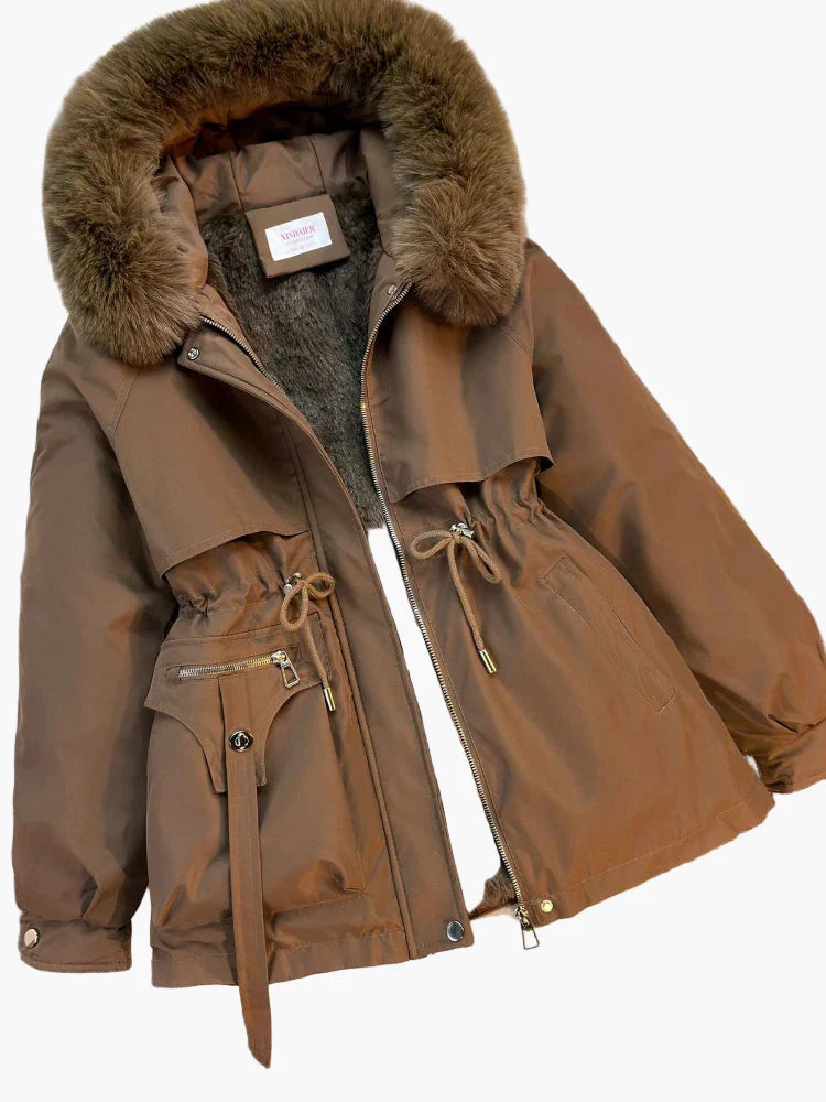 Damen Winterjacke mit Kapuze und Kunstfellkragen – Modischer Parka für Alltag & Outdoor