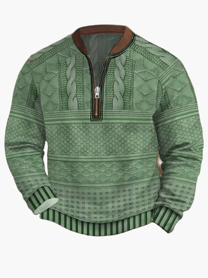 Herren Pullover mit Vintage-Look und halbem Reißverschluss – Stilvoller Freizeit-Sweater für Alltag und Outdoor