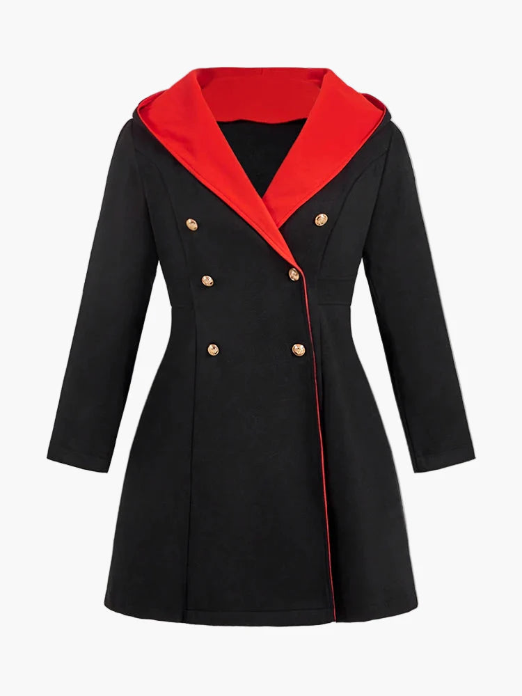 Damen Kapuzenmantel mit Doppelreihe, Vintage-Stil, Herbst Winter, Plus Size, Eleganter Look