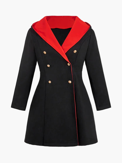 Damen Kapuzenmantel mit Doppelreihe, Vintage-Stil, Herbst Winter, Plus Size, Eleganter Look